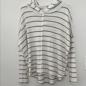 Striped White and Black Hooded Sweater